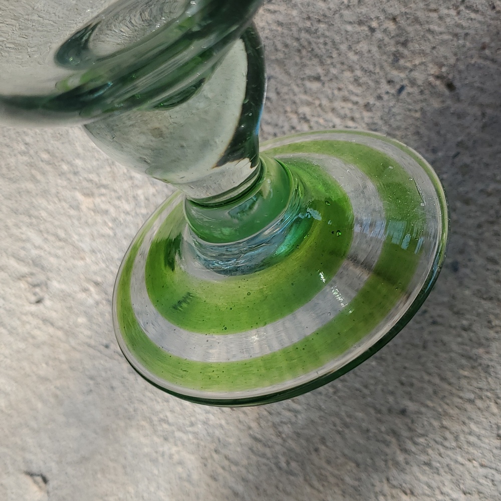 Hand Blown Mexican Glass Goblets Emerald Green Rim Bolero Set of 2 VTG Jalisco - Picture 4 of 5